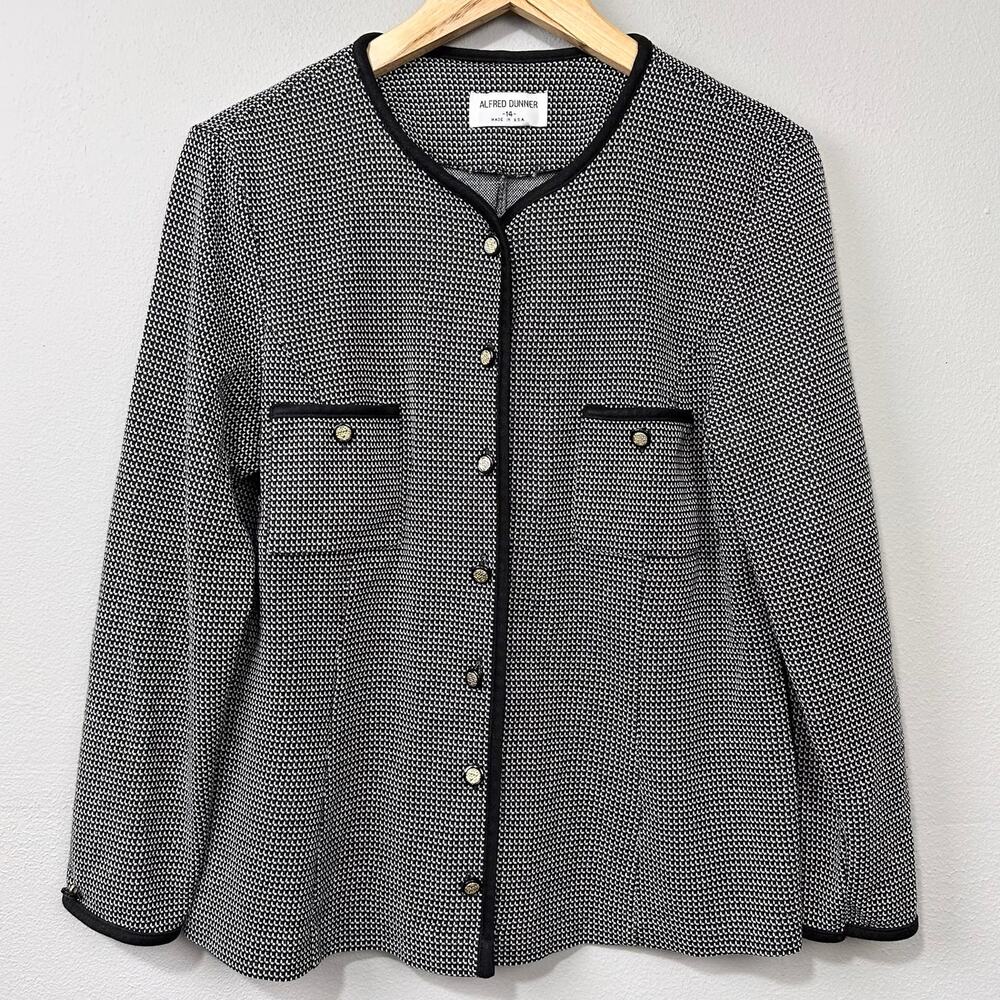 Vintage Alfred Dunner Sweater Jacket Sz‎ 14 Check Double Knit Retro Mod Twee